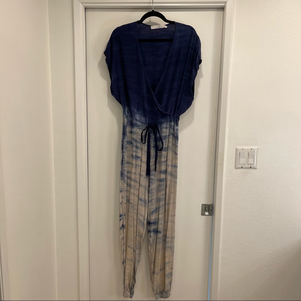 Navy and cream tie dye jumpsuit. Large.